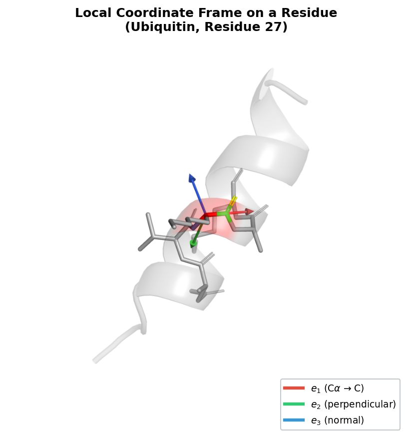 Local coordinate frame on a protein residue